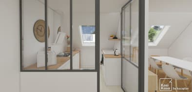 hd image of kitchen under slope with glass roof